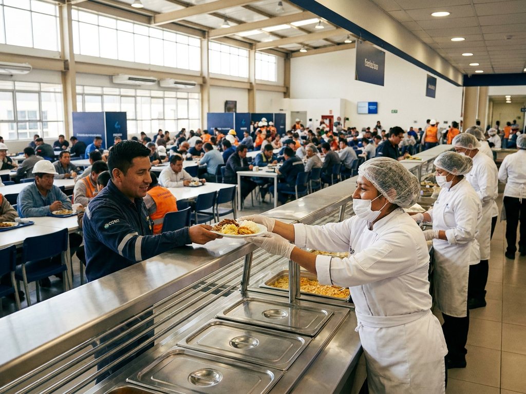 Línea de servicio de alimentación de RAF Barcenes en comedor industrial